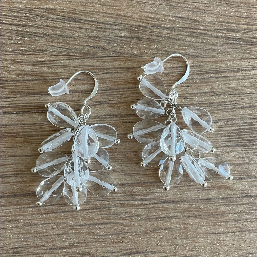 HAND CRAFTED CLEAR CRYSTAL TEARDROP CLUSTER DANGLE EARRINGS